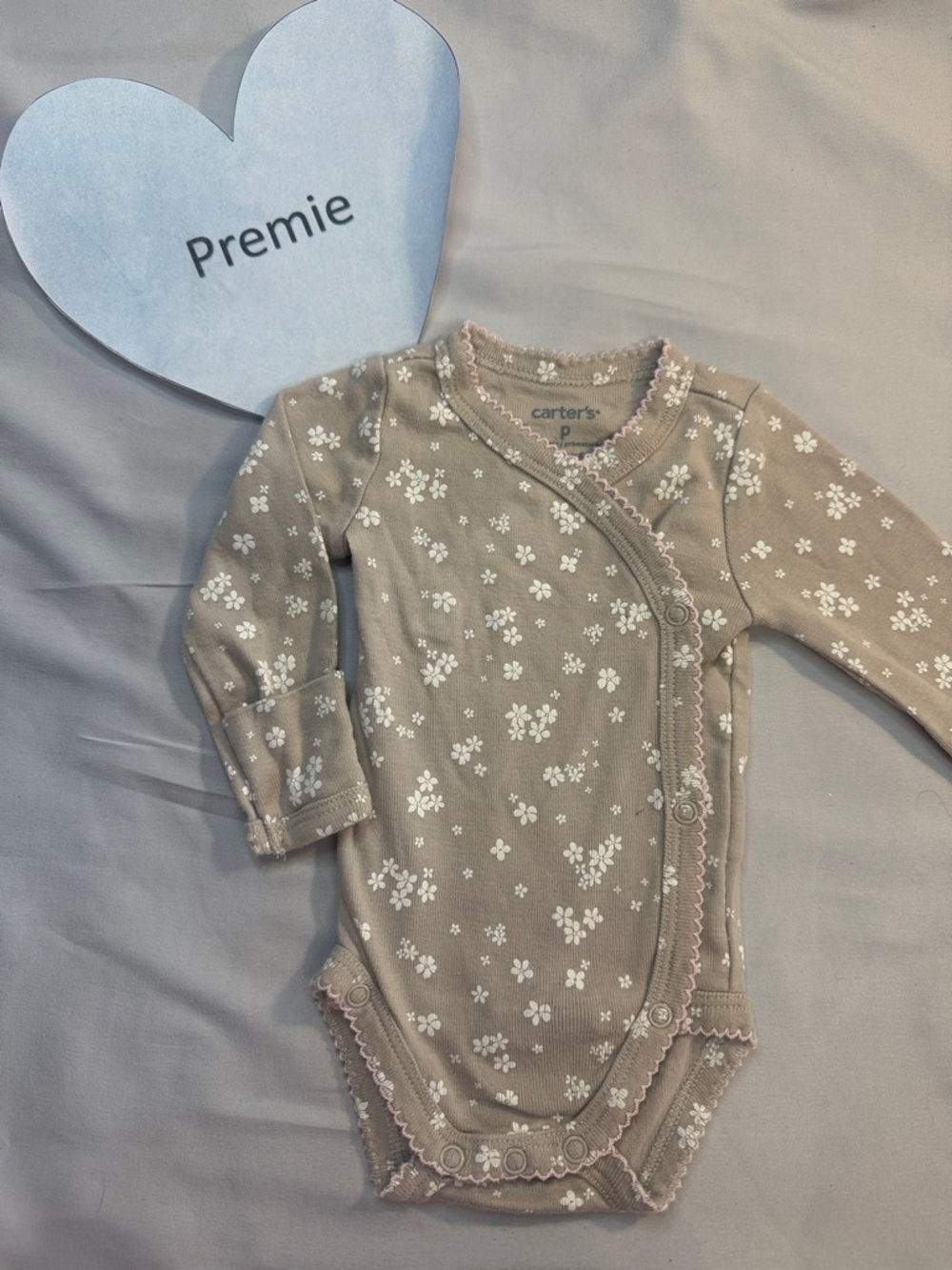 Carter's NWOT Taupe Floral Wrap-Front Long Sleeve Bodysuit
